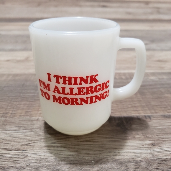 Vintage Snoopy Fire-King Milk Glass Mug ALLERGIC - Picture 2 of 4